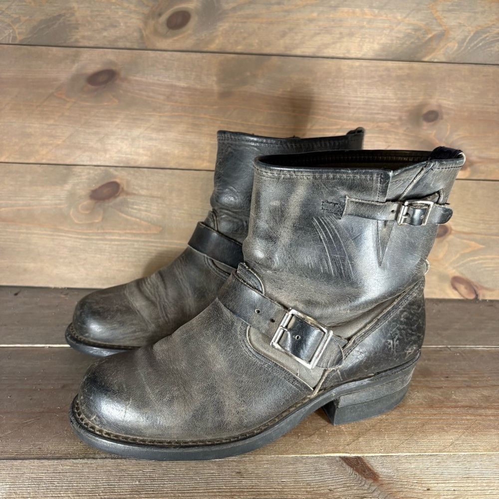 frye womens size 7.5 shoes black leather engineer combat boots